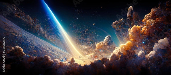 Obraz space fantasy landscape with stars and nebulae in deep space universe