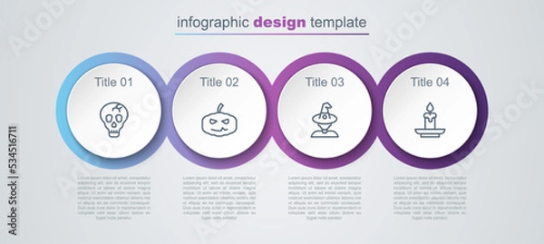 Fototapeta Set line Skull, Pumpkin, Witch and Burning candle. Business infographic template. Vector