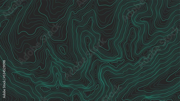 Fototapeta Fully editable and scalable vector illustration of topographic map on a dark background. Great as an abstract background.