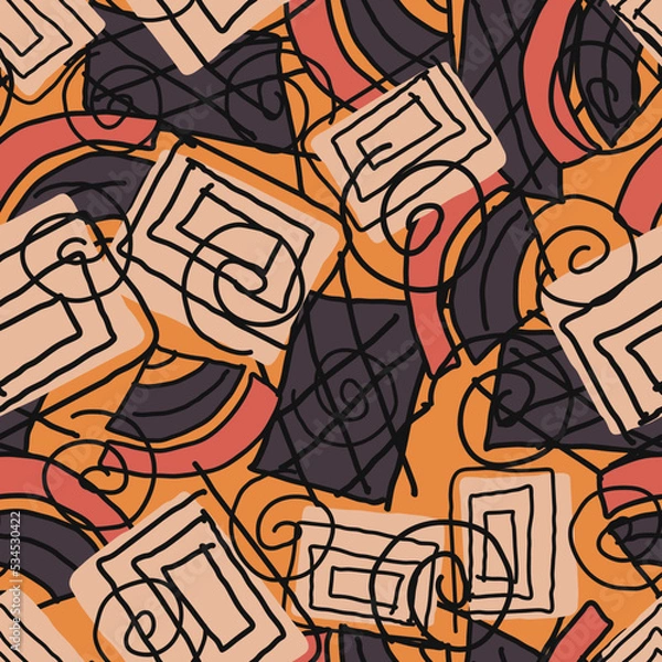 Fototapeta Abstract seamless grunge pattern. Background in the style of doodle, children's drawings.