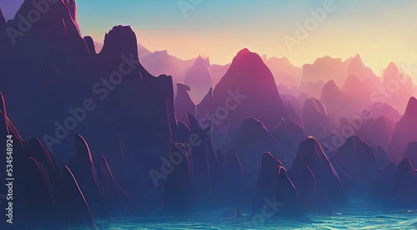 Obraz Banner Background Mountain and Stones. Fantasy Backdrop Concept Art Realistic Illustration Video Game Background Digital Painting CG Artwork Scenery Artwork Serious Book Illustration
