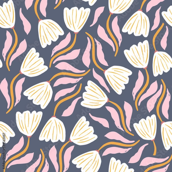 Obraz Seamless delicate pattern with hand drawn flowers. Botanical floral texture. Vector illustration