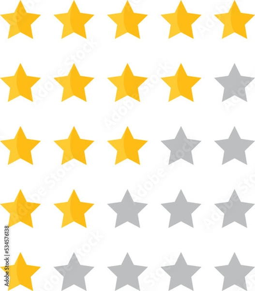 Fototapeta Stars yellow and gray review icon isolated on white background. Rating for sites, hotels, travel packages, online stores, reviews