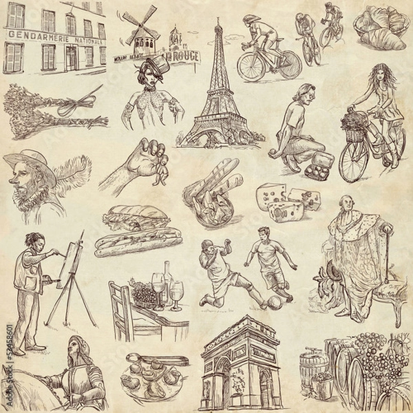 Fototapeta France - traveling collection (full sized hand drawings)
