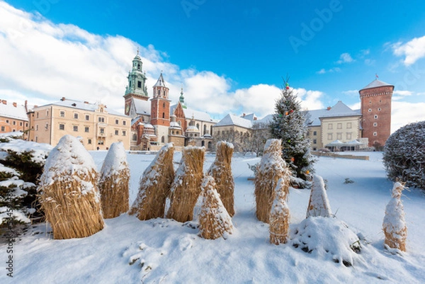 Fototapeta Royal Wawel Castle view on winter time