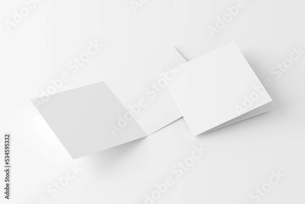 Obraz Square Folded Invitation Card With Envelope White Blank 3D Rendering Mockup