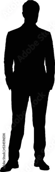 Fototapeta Standing man silhouette vector in black isolated on white background
