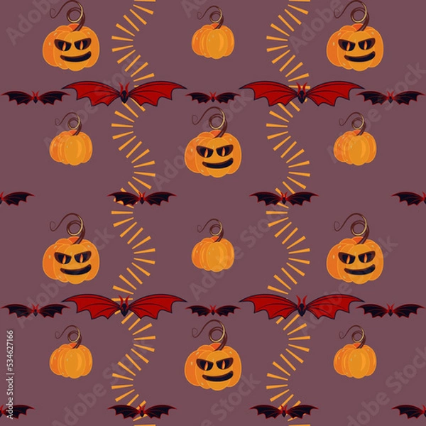Obraz Halloween seamless pattern with pumpkins and bats