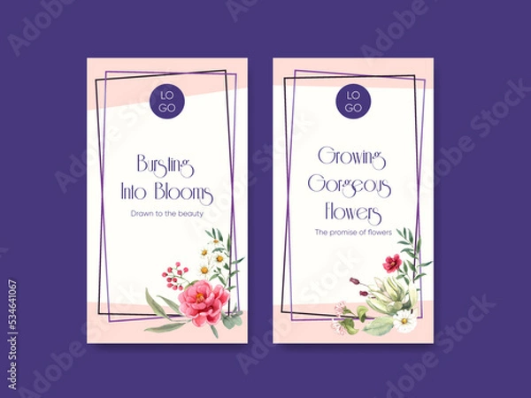 Fototapeta Instagram template with gorgeous flower moody concept,watercolor style