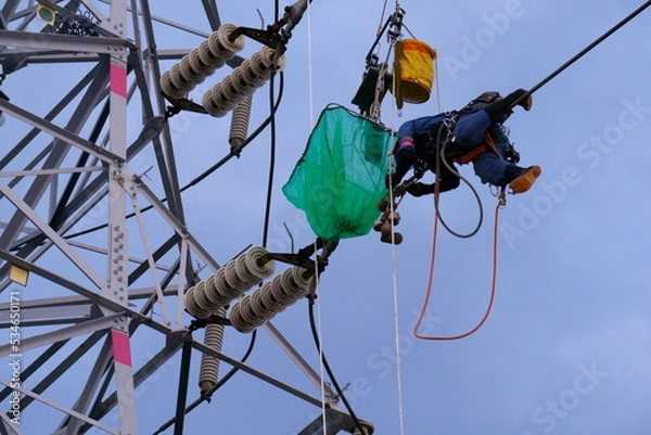 Obraz 電力の安定供給維持の為、高所で作業する人。