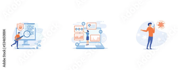 Fototapeta Computer forensic science, Social media data center, Respiratory disease, asthma treatment, set flat vector modern illustration