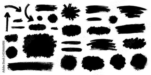 Fototapeta Grunge brush strokes set isolated on white background. Place for text or logo. Border artistic shape, paintbrush elements. Texture overlays. 