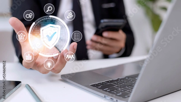 Fototapeta Quality management with Quality Assurance or QA and Quality Control or QC and improvement. Standardization and certification concept. Compliance to regulations and standards. Concept with manager.