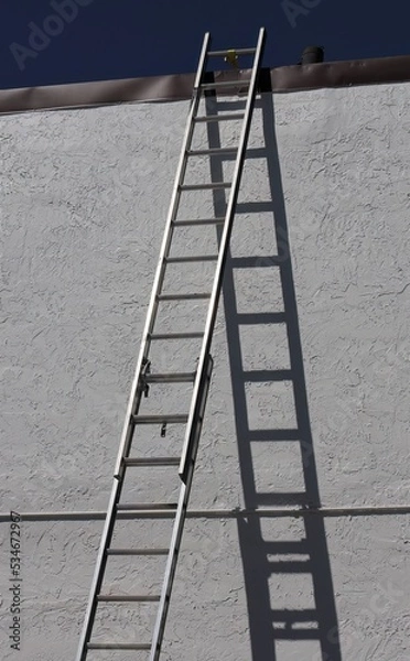 Fototapeta Tall Ladder Leaning Against Wall with Dark Shadow