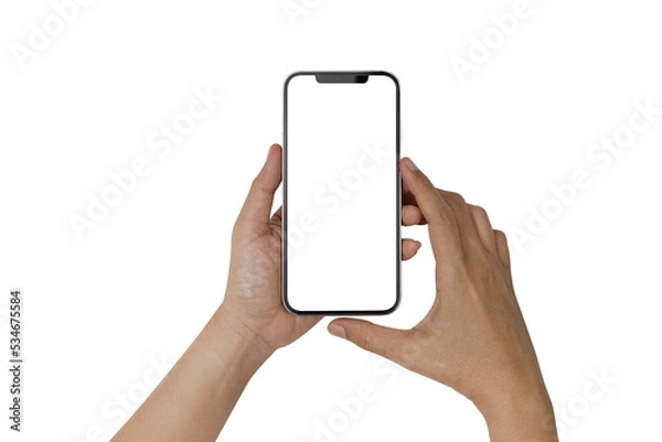 Obraz Mockup image of Hand Women holding blank white screen mobile phone.