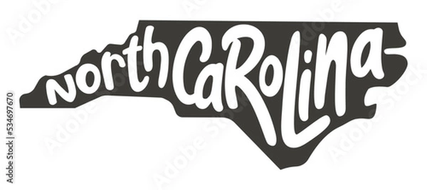 Fototapeta North Carolina. Vector silhouette state. Carolina map with text script. North carolina shape state map for poster, t-shirt, tee, souvenir. Vector outline Isolated illustratuon on a white background.