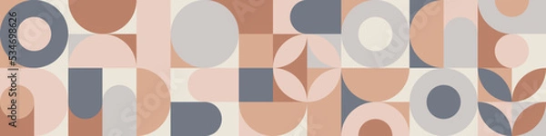 Fototapeta Seamless geometric mosaic in trendy coffee shades, circles and squares texture for textile or wallpaper. Gray and brown background for cover template and web design.