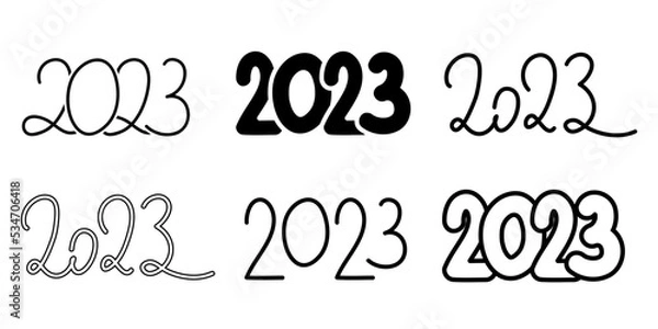 Fototapeta 2023 logo set. Template for creating a design for the new year and christmas. Isolated on white background. Modern style for banner, postcards, social media, calendar, covers.