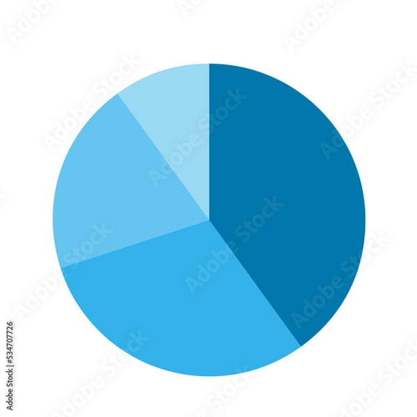 Fototapeta Pie chart, diagram. Blue split filled circle, no stroke, separated in four parts. Isolated png illustration, transparent background. Asset for overlay, montage, presentation. Business concept.