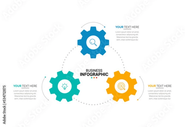 Fototapeta Vector Modern infographic template. Business concept with 3 options. Creative circle elements design with marketing icons. diagram, flowchart, steps, parts, timeline infographics, workflow, chart.
