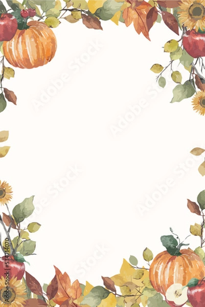 Fototapeta Autumn Watercolor Flower Frame