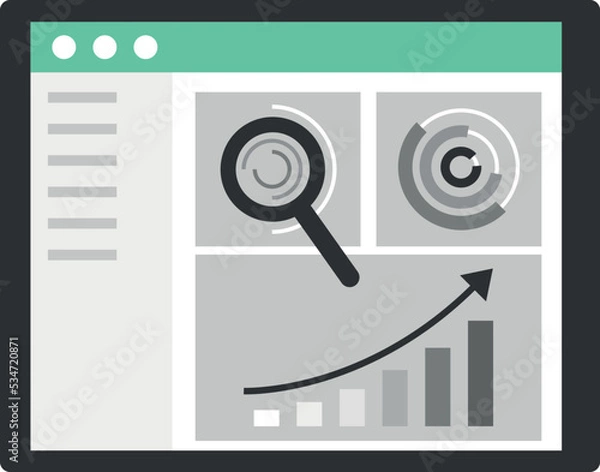 Fototapeta Tablet pc and magnifier with analytics charts