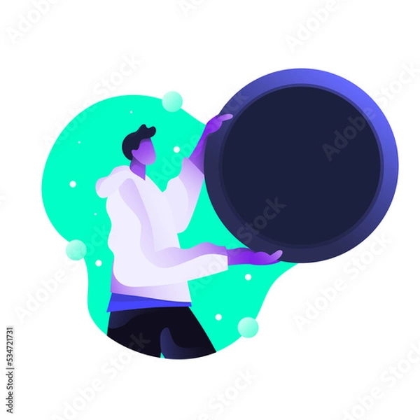 Fototapeta Male character with a round shape in his hands