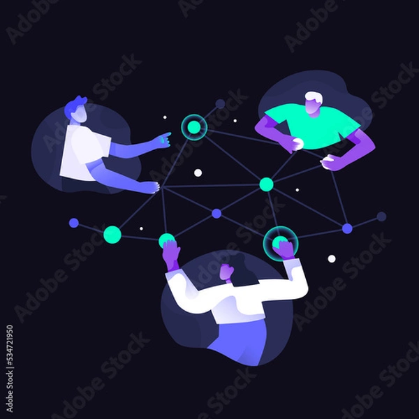 Fototapeta Flat characters network design team