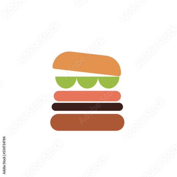 Fototapeta Hamburger cartoon on white background, vector illustration in flat cartoon design.