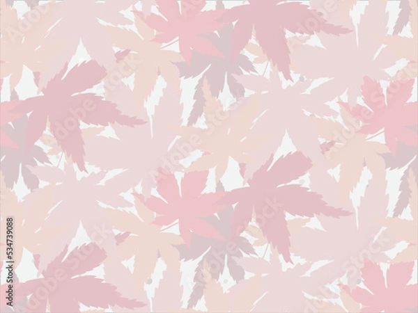 Fototapeta 紅葉した楓のシームレス背景素材（ピンク・グレー）