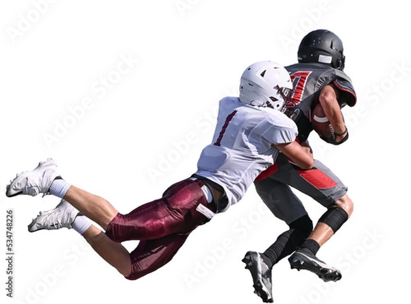 Fototapeta Young athletic tackle football players making great plays during a game