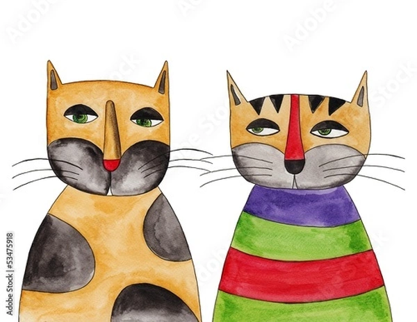Fototapeta Cats. Ink and watercolors on paper