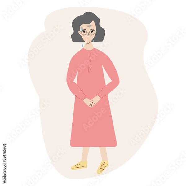 Obraz Urinary incontinence problem. Elderly asian women wants to pee. The old women feels pain in his groin. Experiencing pain. Flat vector illustration.