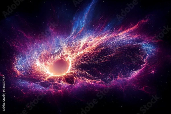 Obraz Destruction of Massive Star and Birth of Black Hole 3D Artwork Abstract Background. Majestic Release of Energy of Cosmic Star Collapse in Deep Space Wallpaper. Distant Cosmos Worlds Stunning Art Work