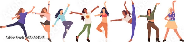 Fototapeta women, girls dancing on a white background, isolated vector