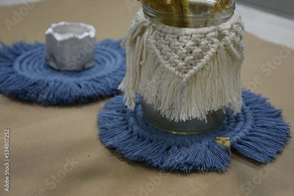 Fototapeta macramé fringed napkins table setting