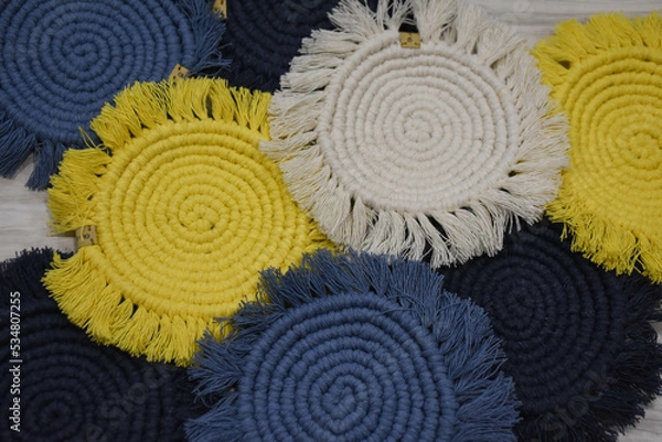 Fototapeta macramé fringed napkins table setting