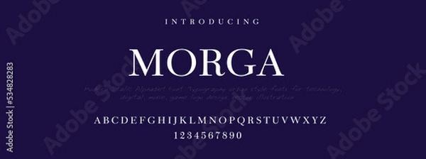 Obraz MORGA  Elegant alphabet letters font and number. Classic Lettering Minimal Fashion Designs. Typography modern serif fonts decorative vintage design concept. vector illustration