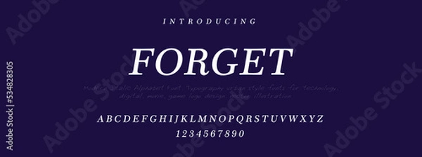 Obraz FORGET  Elegant alphabet letters font and number. Classic Lettering Minimal Fashion Designs. Typography modern serif fonts decorative vintage design concept. vector illustration