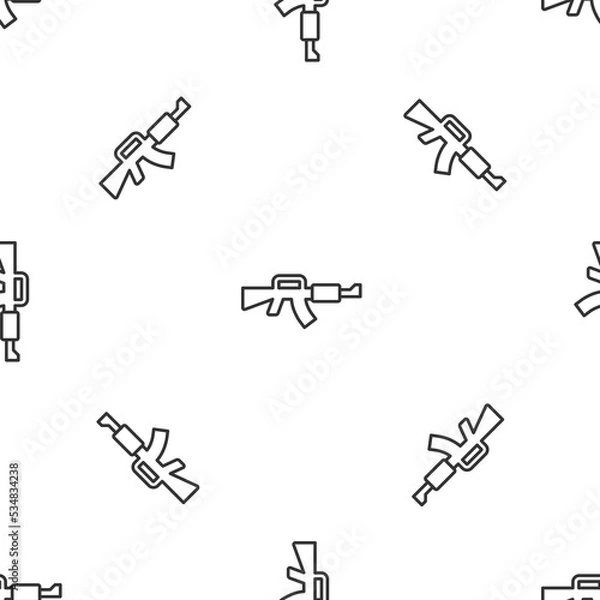 Fototapeta Grey line M16A1 rifle icon isolated seamless pattern on white background. US Army M16 rifle. Vector