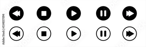 Fototapeta Media player icon set. Music player icon set. Media player icon collection. Play and pause buttons sign. Play and pause buttons symbol. Vector illustration.