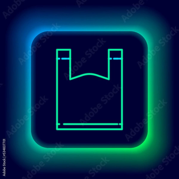 Fototapeta Glowing neon line Plastic bag icon isolated on black background. Disposable cellophane and polythene package prohibition sign. Colorful outline concept. Vector