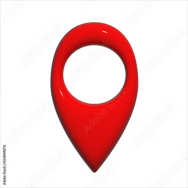 Fototapeta Red 3d icon of simple forms of point of location. Map pin icon raster filled flat sign isolated on white. Location point symbol, logo illustration.