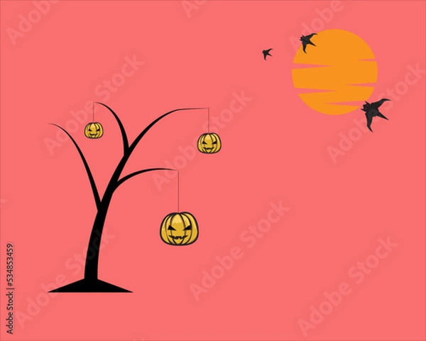 Fototapeta Halloween day with pumpkin tree 