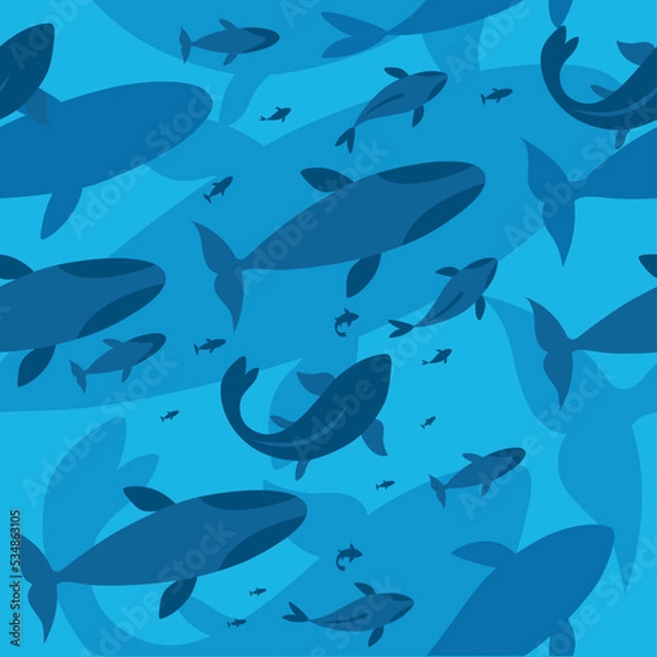Fototapeta Minimalist Ocean Whale Seamless Pattern
