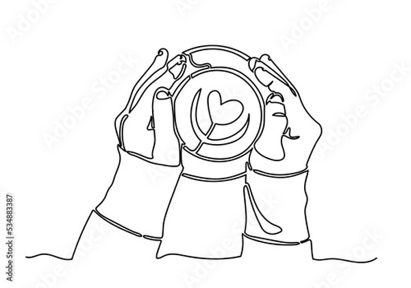 Obraz One continuous line drawing of hands holding coffee