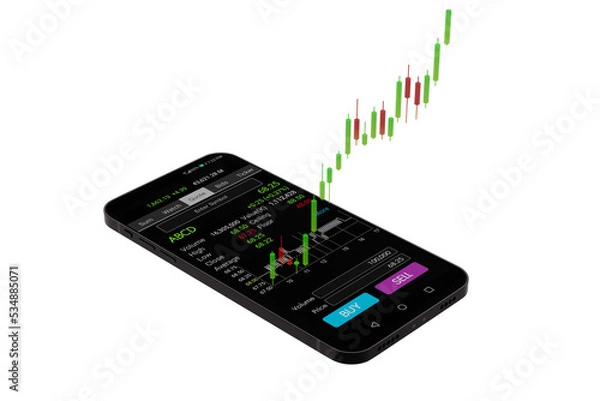Fototapeta mobile trading, Stock Signal, Buy Signal, Sell Signal, Mobile foreign exchange trading - 3d render