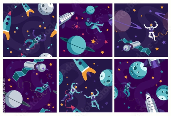 Fototapeta Decorative pattern set with astronaut exploration