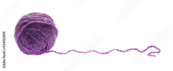 Fototapeta A ball of purple woolen threads, isolated on a white background. Side view.