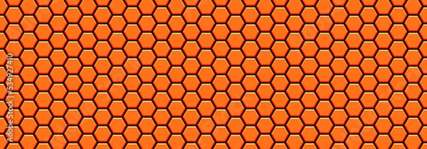 Fototapeta  Embossed orange hexagon on black background. Abstract honeycomb. Abstract tortoiseshell. Halloween Theme
